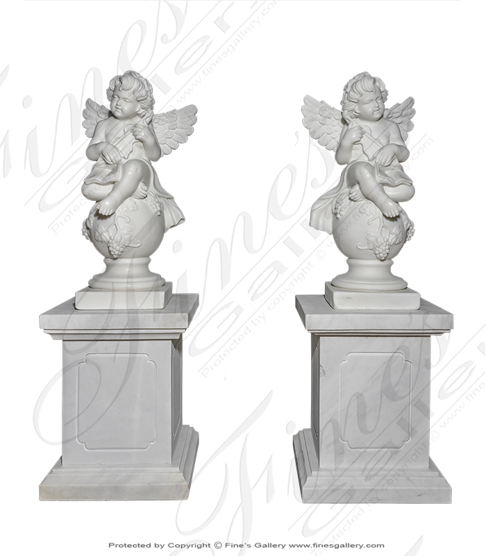 Marble Statues  - Mirror Cherubs On Spheres - MS-1382