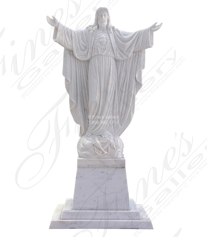 Marble Statues  - 10 Feet Tall Sacred Heart Of Jesus Statue! - MS-1389