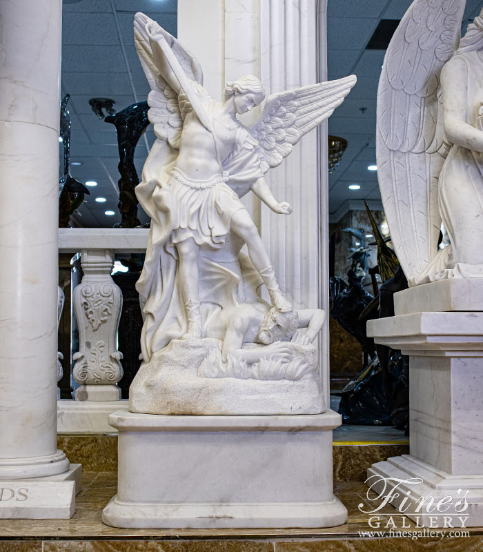 Marble Statues  - 60 Inch St Michael Marble Statue - Includes Pedestal - MS-1400