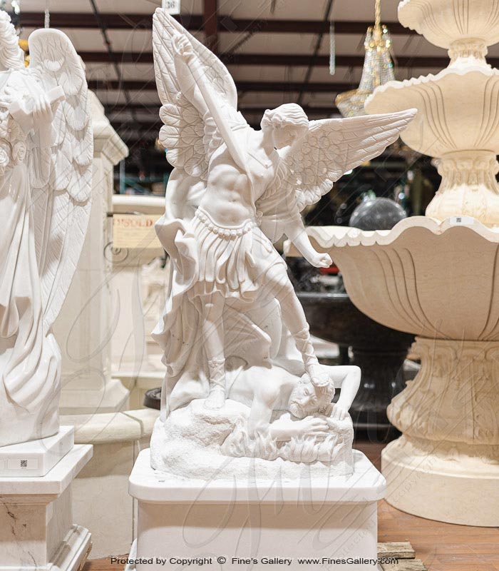 60 Inch St Michael Marble Statue - Includes Pedestal