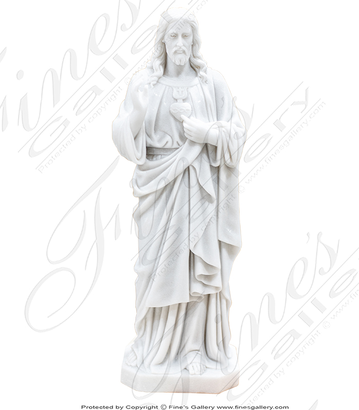 Sacred Heart of Jesus Marble Statue at 24 Inches Tall
