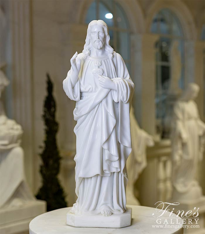 Marble Statues  - Sacred Heart Of Jesus Marble Statue At 24 Inches Tall - MS-1406