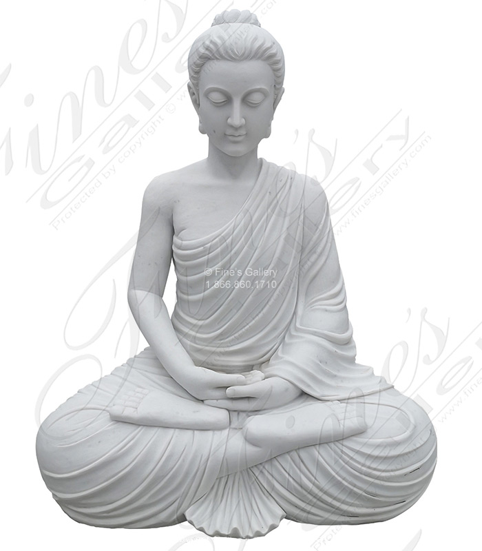 Marble Statues  - 59 Inch Statuary White Marble Buddha - MS-1410