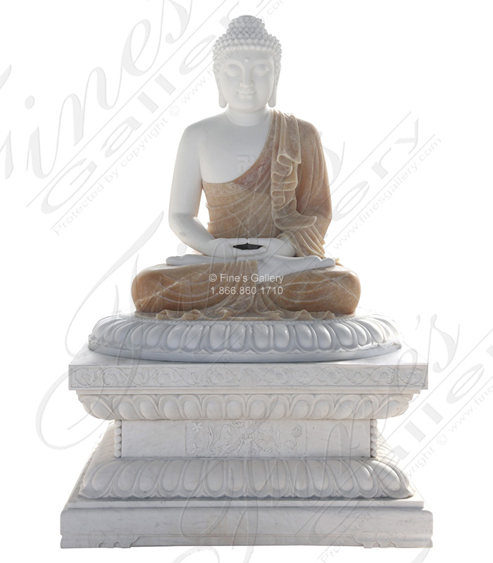 Marble Statues  - Pure White Marble And Onyx Buddha - MS-1414