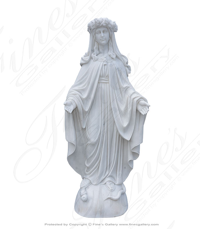 Marble Statues  - Our Lady Of Grace With Rose Garland Head Dress - MS-1430