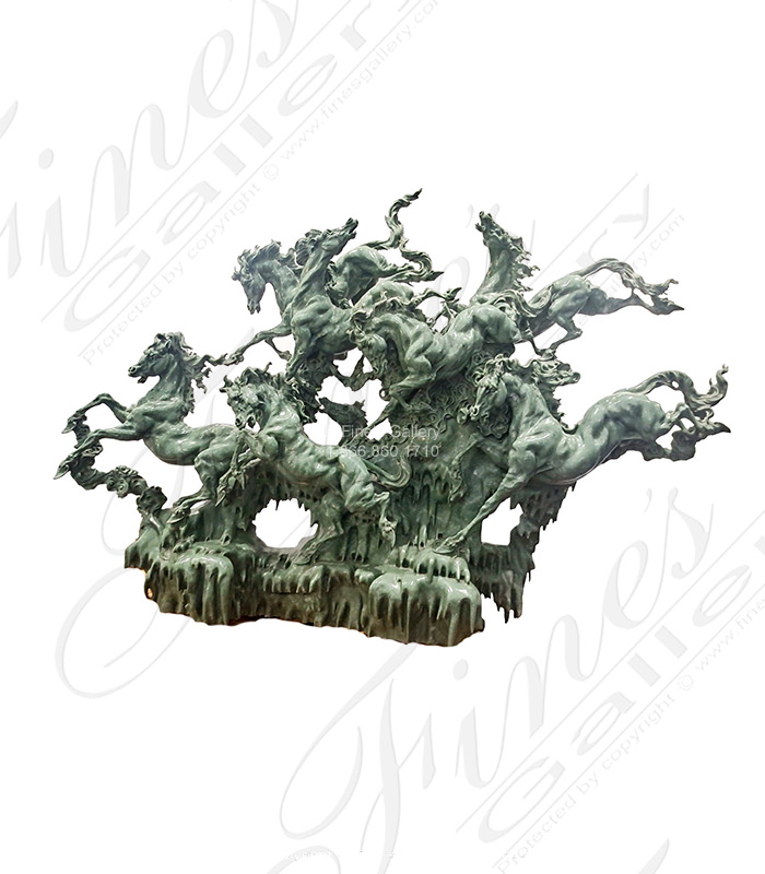 Marble Statues  - Stunning Wild Horses In Green Jade - MS-1443
