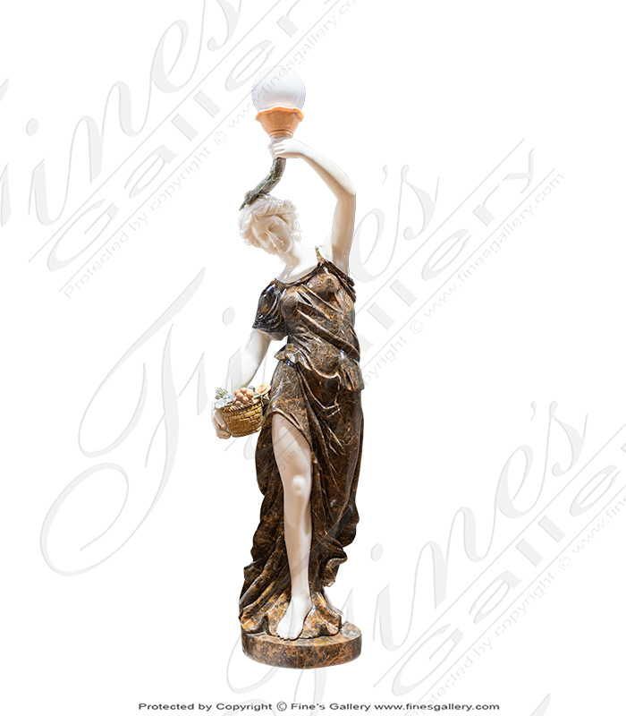 Marble Statues  - Victorian Lady With Lamp Post In Marble - MS-1444