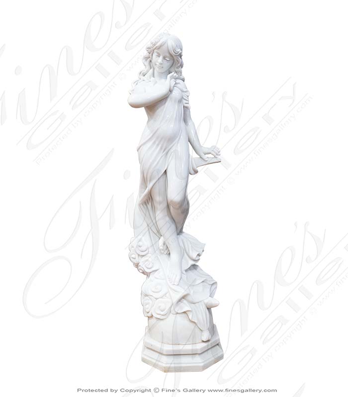 52 Inch Elegant Woman Pure White Marble Garden Statue