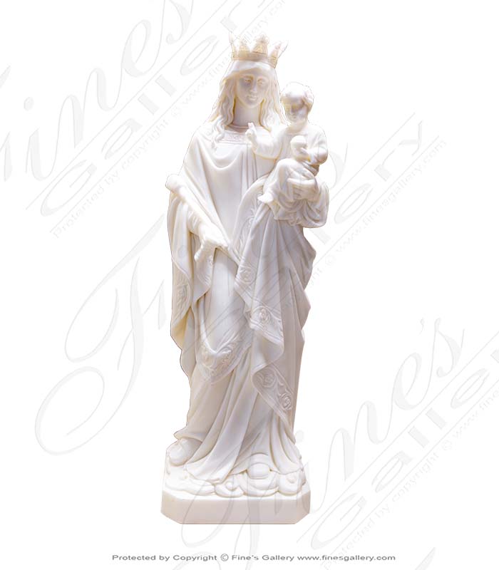Marble Statues  - Crowned Mother And Baby Jesus - MS-1454