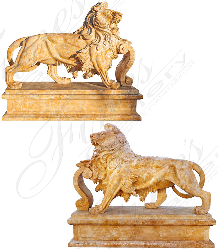 Marble Statues  - 88 Inch Length Natural Stone Lion Pair  - MS-1455