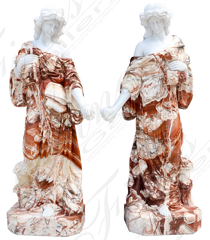 Stunning Multicolor Marble Statue Pair