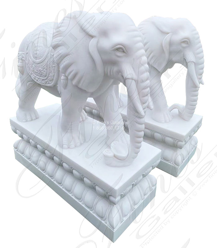 Marble Elephant Statue Pair