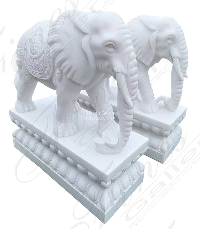 Marble Statues  - Marble Elephant Statue Pair - MS-1467