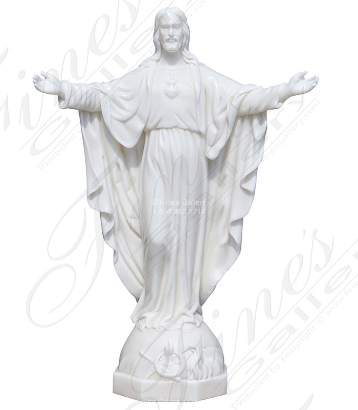 Marble Statues  - 24 Inch Pure White Marble Statue Of Jesus  - MS-1470