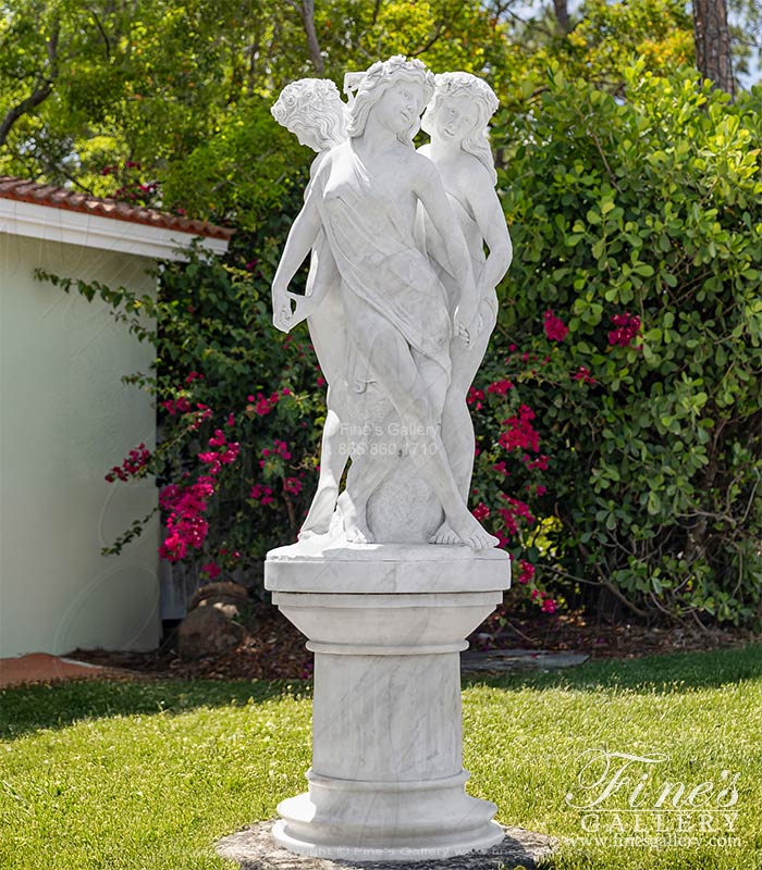 Marble Statues  - Three Ladies Carved Marble Statue - MS-1486