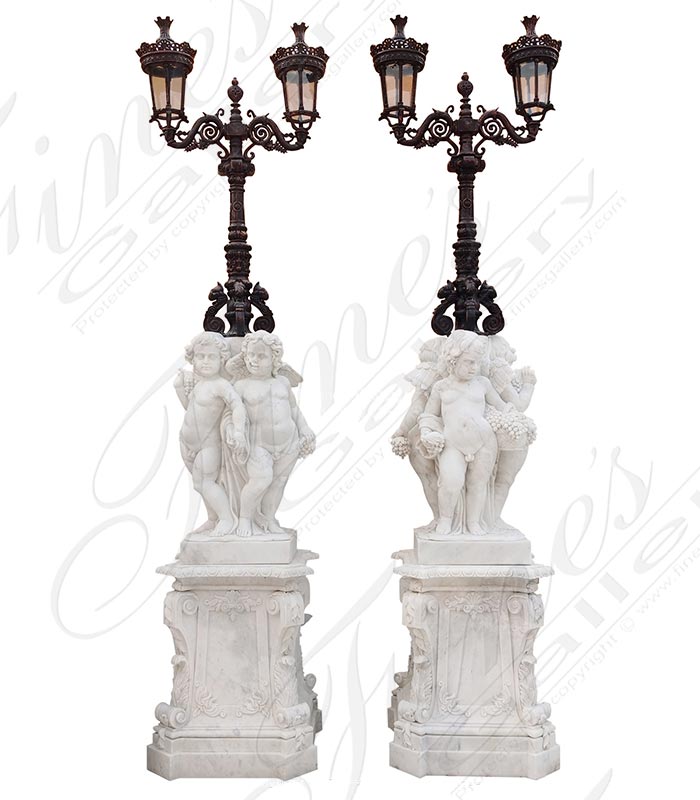 138 Inch Statuary Cherubim Lamp Post Pair