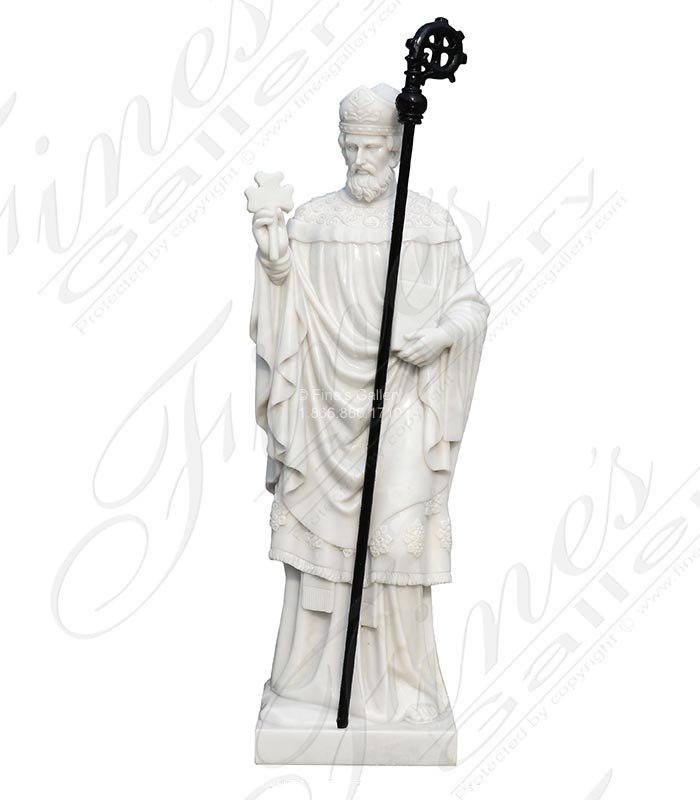 Marble Statues  - 60 Inch St Patrick Statue In Hand Carved Statuary White Marble - MS-1505