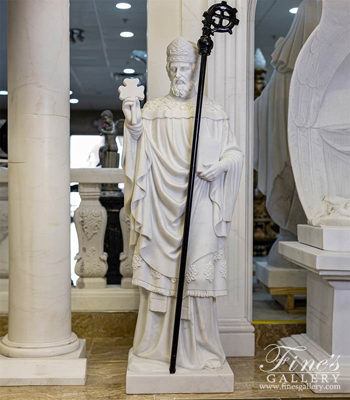 Marble Statues  - 60 Inch St Patrick Statue In Hand Carved Statuary White Marble - MS-1505