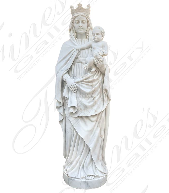 Marble Statues  - Crowned Mary Help Of Christians With Dove In Carved Marble - MS-1507