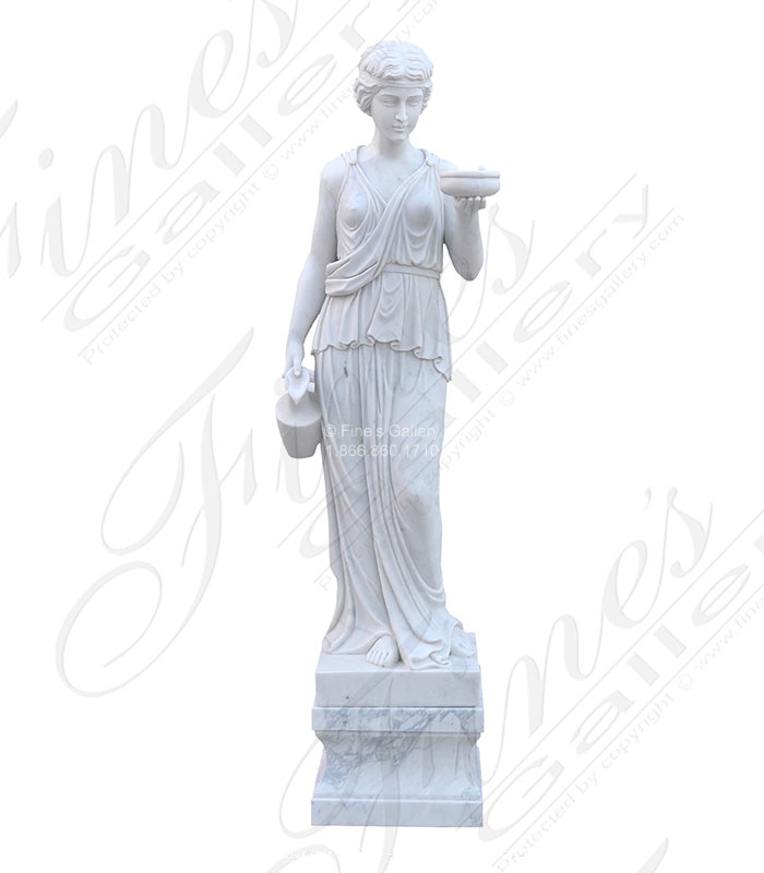 Hebe Statue in Statuary White Marble with Italian Arabascato Pedestal