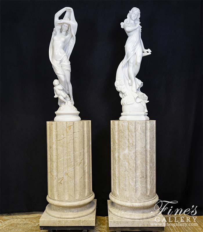 Marble Statues  - A Pair Of Statues In Polished Statuary Marble - MS-1560