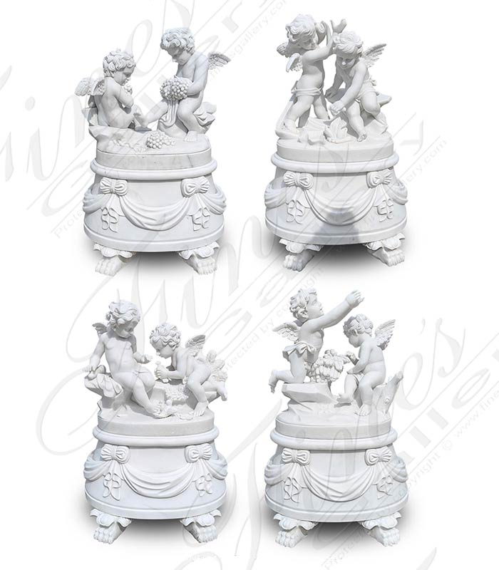 Marble Statues  - Elaborate Hand Carved Cherubs In Museum Quality Statuary Marble - MS-1567