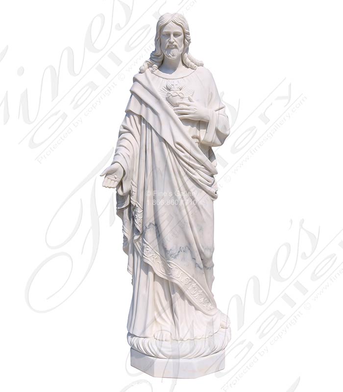 Marble Statues  - Sacred Heart Of Jesus In Hand Carved Marble - MS-1570