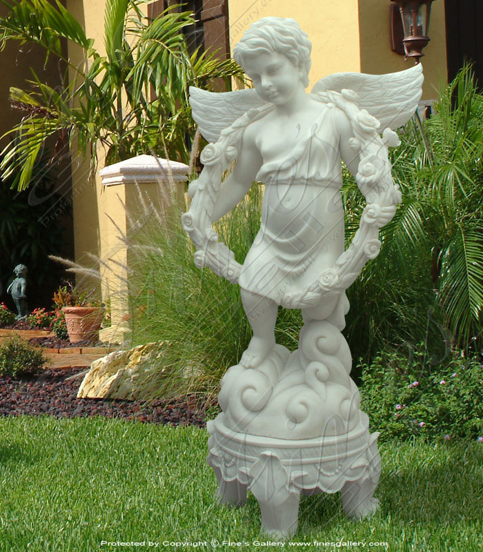 Marble Statues  - Child Angel W/ Wreath Of Roses - MS-360