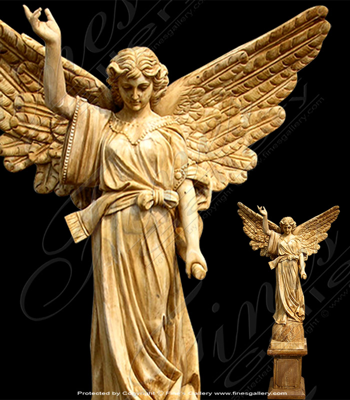 Search Result For Marble Memorials  - Light Cream Marble Angel With Trumpet - MEM-449