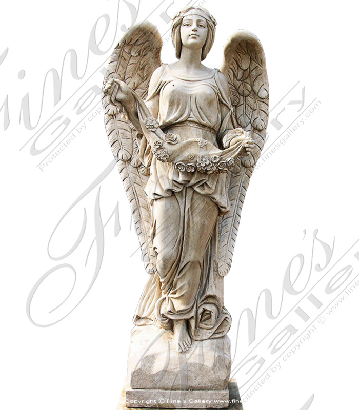 Marble Memorials  - Kneeling Angel Pair Marble Memorial - MEM-465
