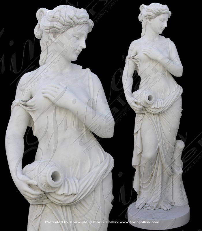 Marble Statues  - White Marble Maiden Statue - MS-558