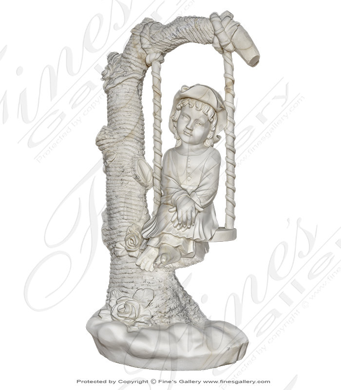 Child on Swing Marble Statue