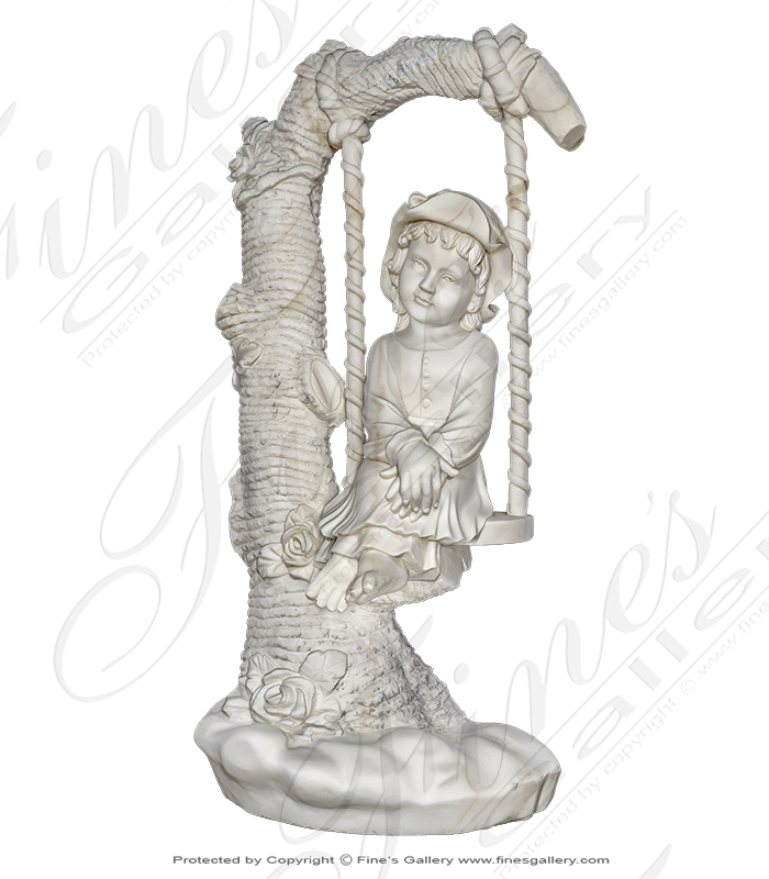 Marble Statues  - Child On Swing Marble Statue - MS-632