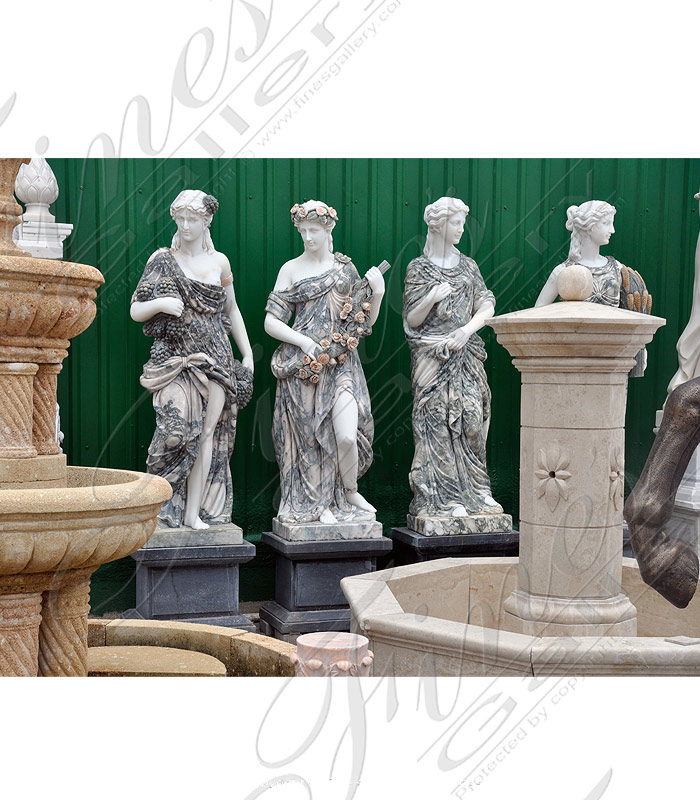 Marble Statues  - Ladies White Marble Statue Set - MS-982