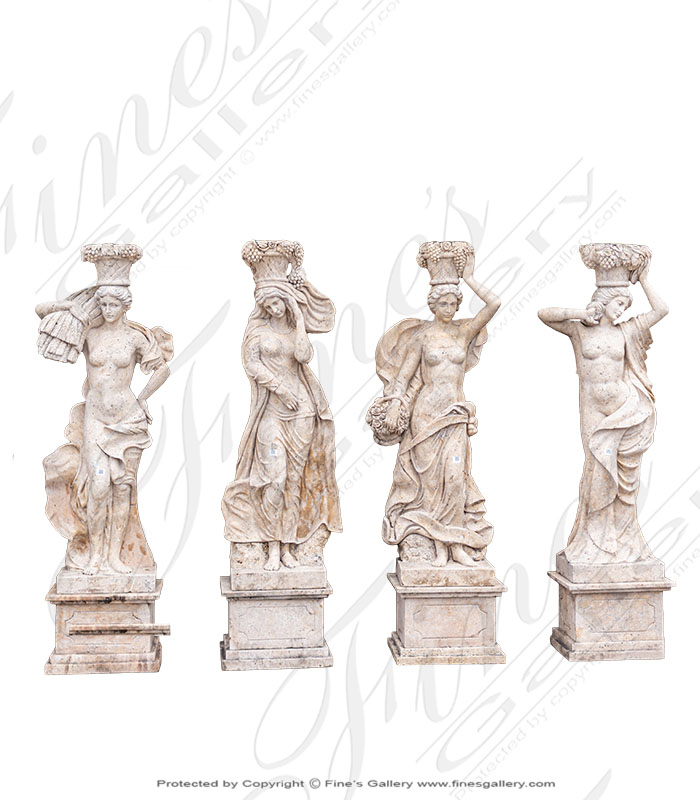Search Result For Marble Statues  - Red Marble Four Seasons Set - MS-1123