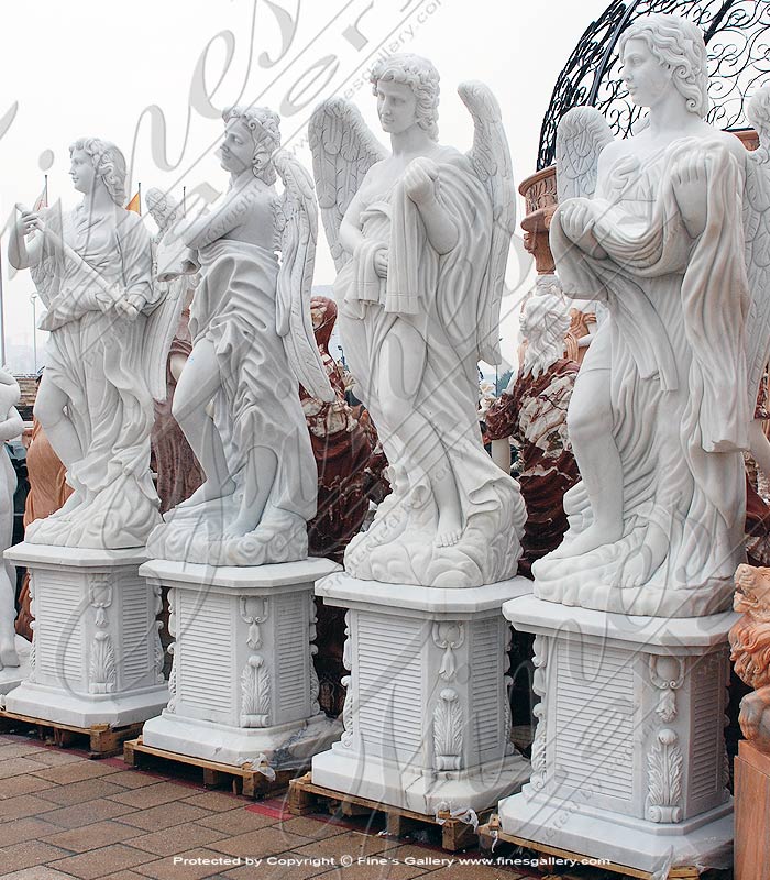 Marble Statues  - Angels White Marble Statue Set - MS-935