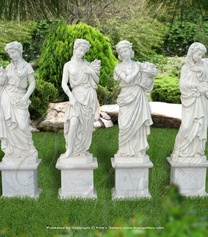 Marble Statues  - Maidens White Marble Statue Set - MS-948