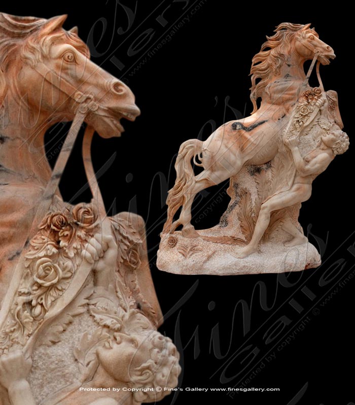 Marble Statues  - Alexander And Bucephalus Marble Statue - MS-974