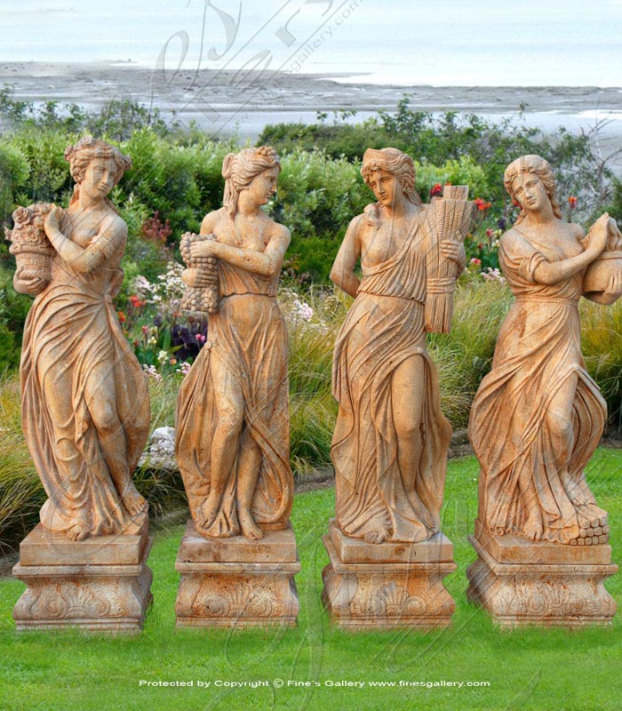 Marble Statues  - Ladies White Marble Statue Set - MS-982