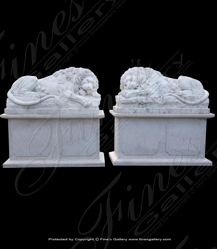 Marble Statues  - Resting Lion Pair - MS-993