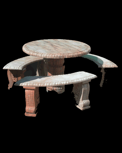 Marble Tables  - Round Marble Table W/Benches - MT-112