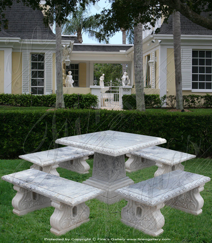 Marble Tables  - Square Marble Table W/Benches - MT-154