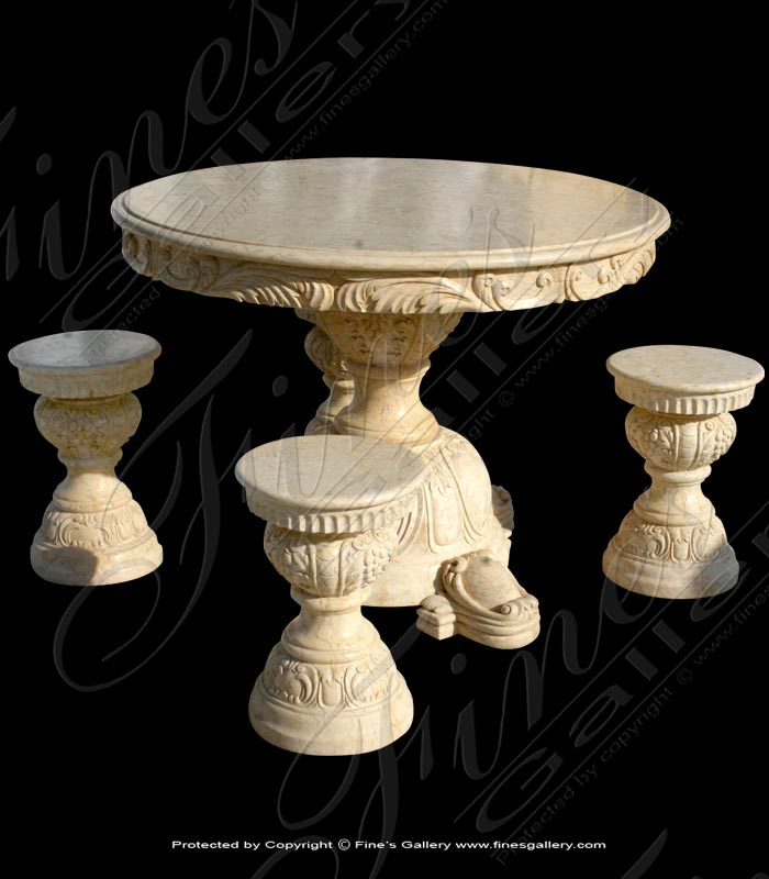 Ornate Marble Table with Stools
