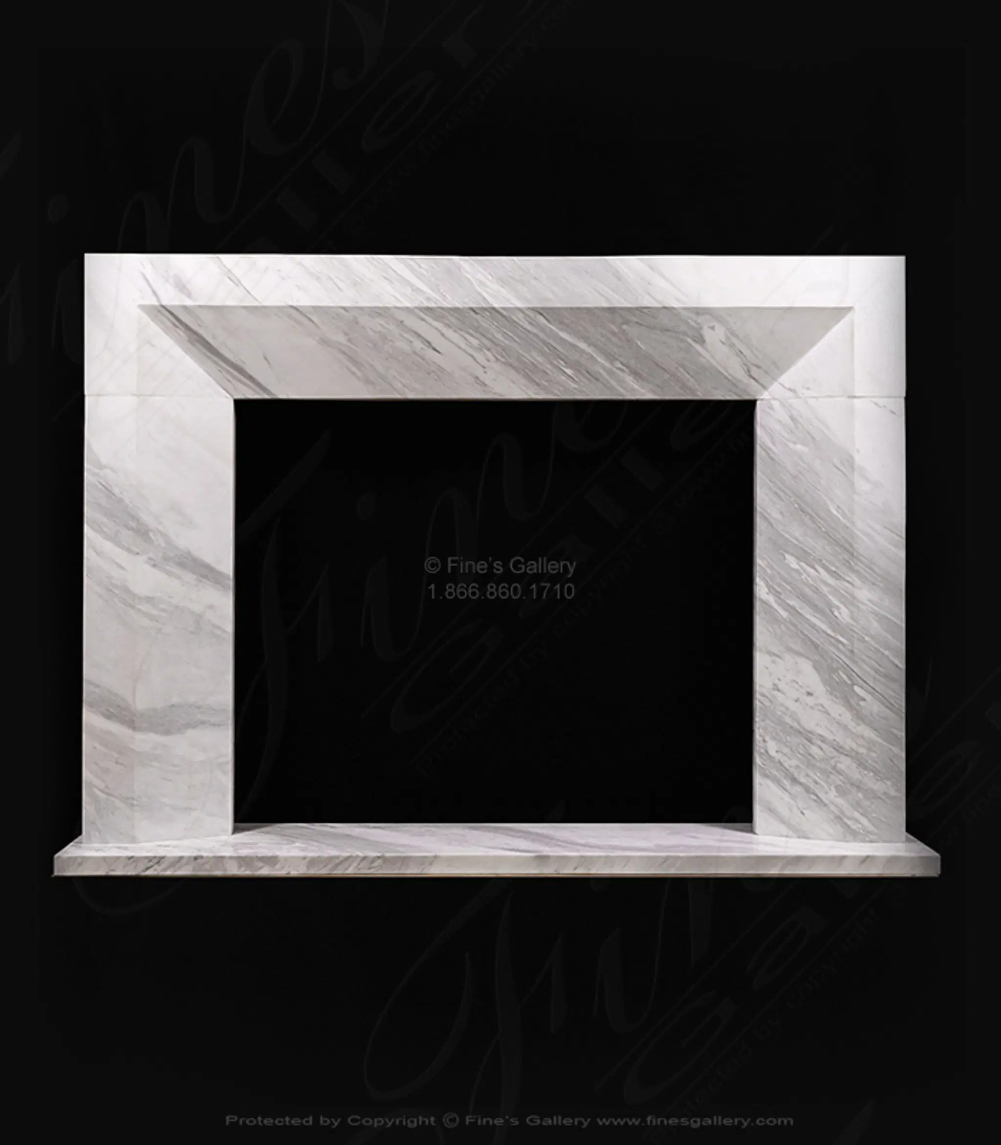 Contemporary Marble Mantel in Grecian Volokas Marble — Model MFP-2492 — Hand-Crafted by Fine's Gallery