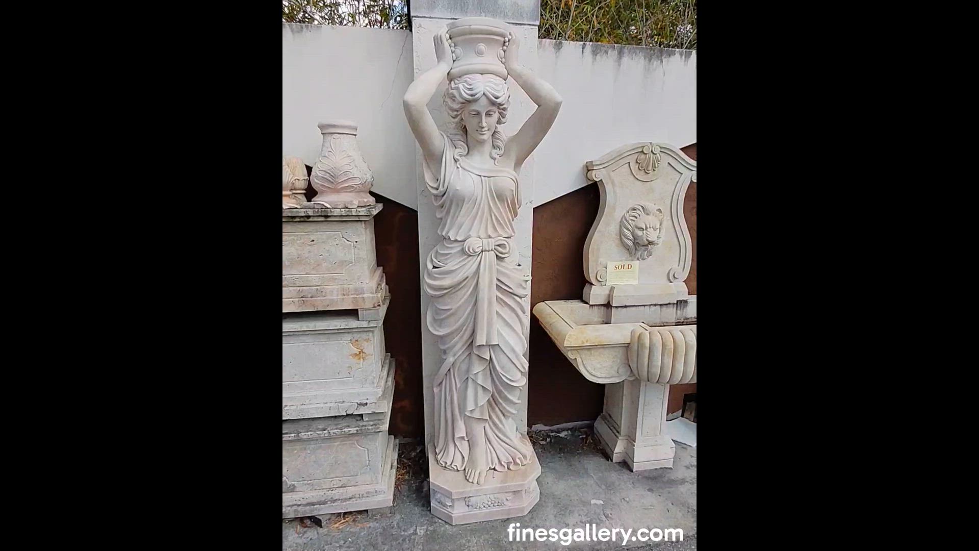 Oversized Hand Carved Marble Caryatid Statue Pair — Model MS-1498 — product video