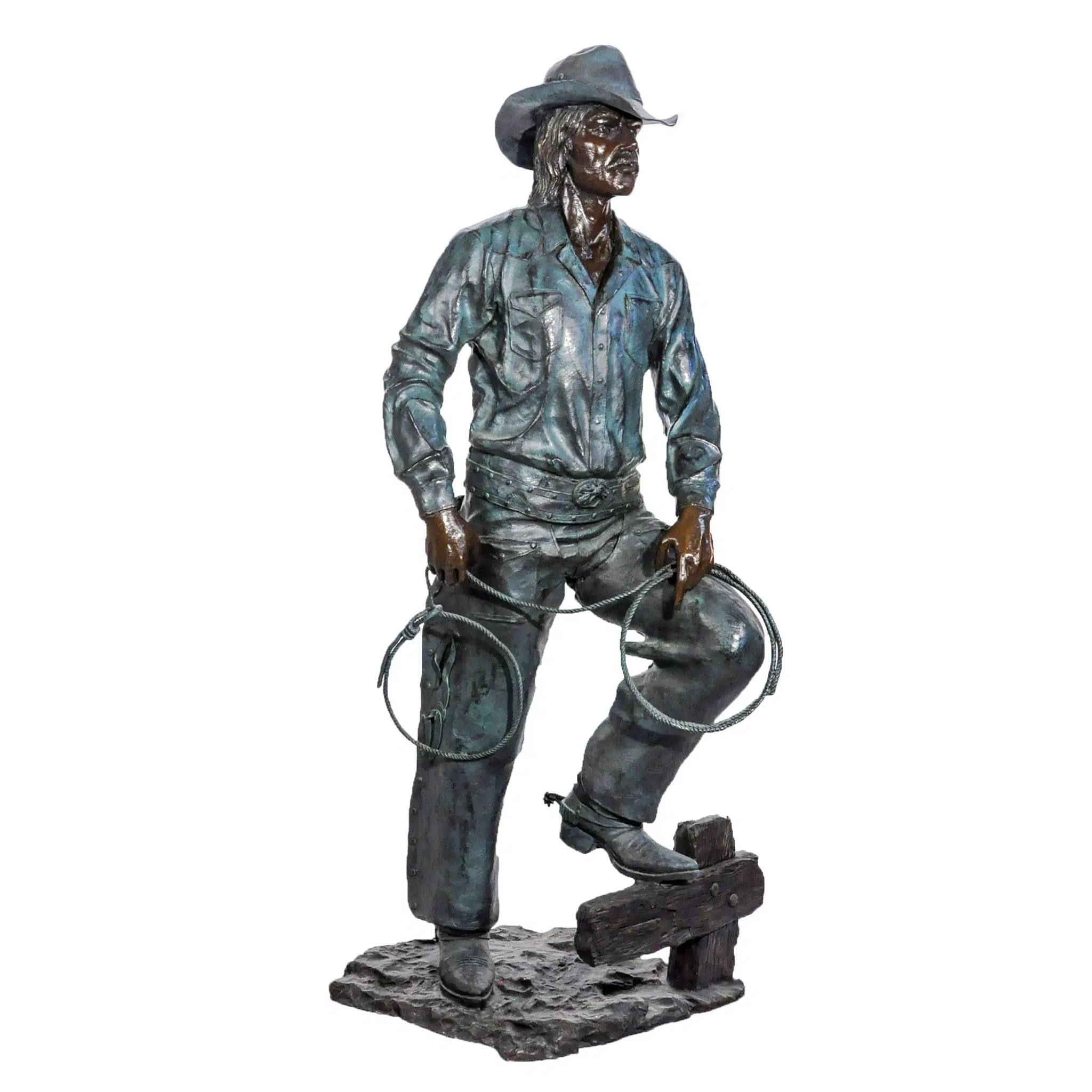 Vintage Bronze Cowboy Statue - Hand Carved Western Sculpture with Lasso - 25 Year Old Collectible Art — Model BS-504 — Hand-Crafted by Fine's Gallery