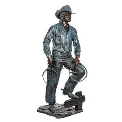 Vintage Bronze Cowboy Statue - Hand Carved Western Sculpture with Lasso - 25 Year Old Collectible Art