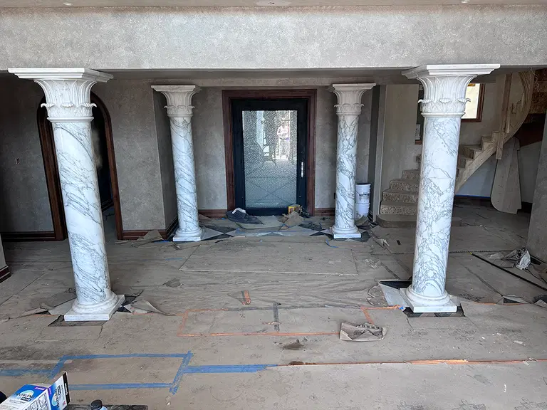 Italian Arabascato Marble Columns and Mantel
