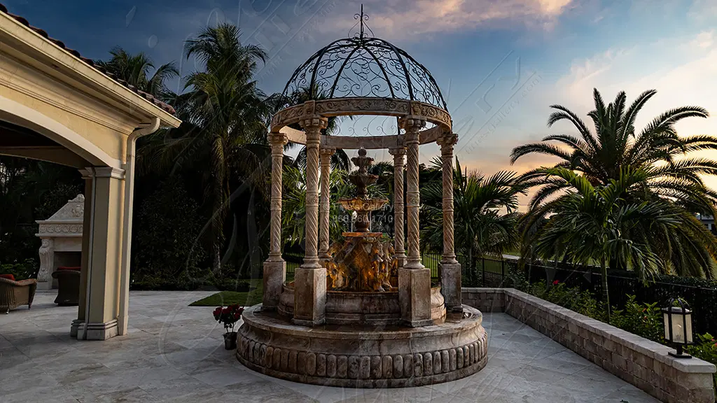 Outdoor Fireplace and Gazebo Fountain in Naples Florida