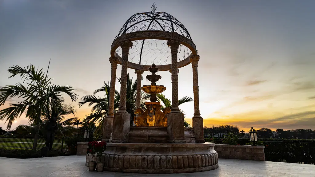 Outdoor Fireplace and Gazebo Fountain in Naples Florida